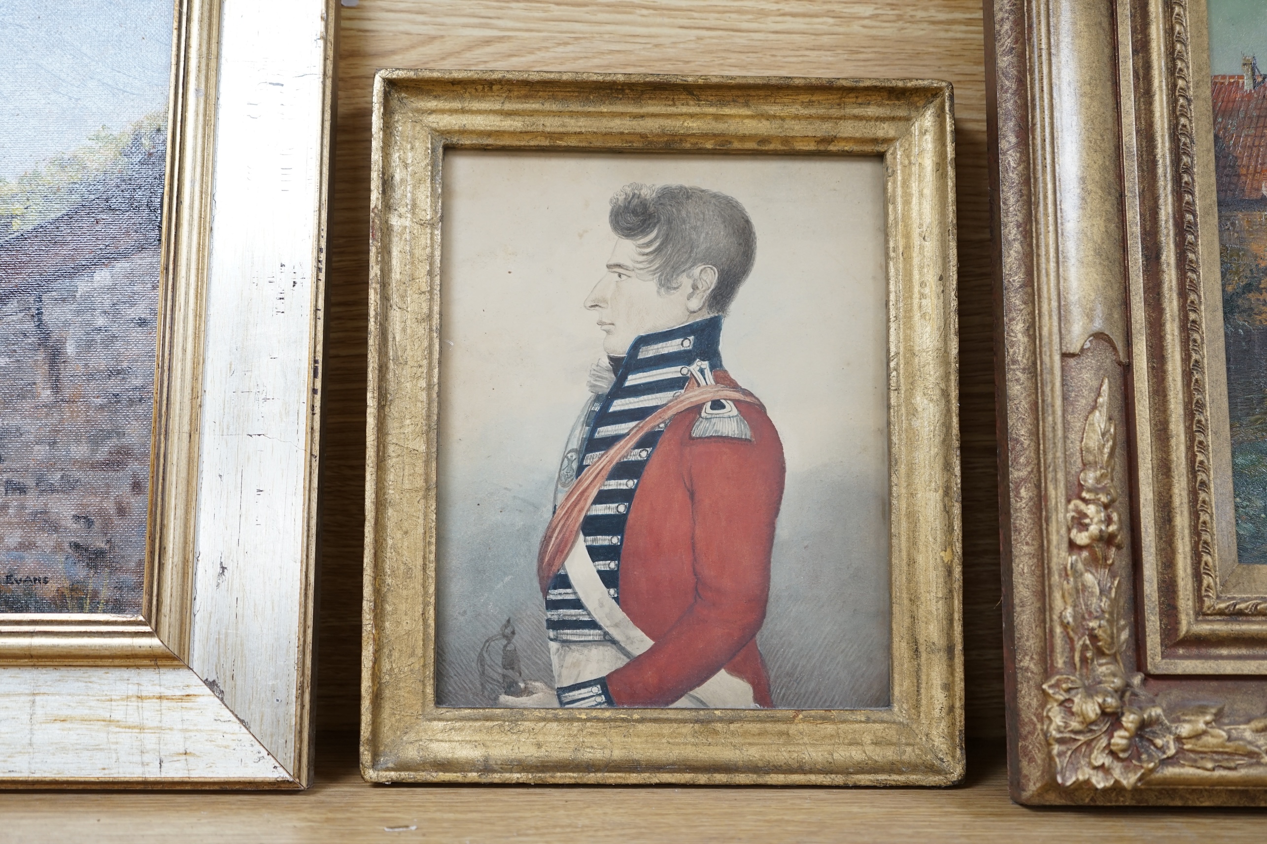 19th century, English school, watercolour, Portrait of an army officer, in profile, 21 x 17cm. Condition - fair